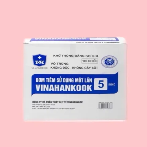 Bơm Kim Tiêm 5ml VINAHANKOOK Dùng 1 Lần - Hộp 100 Chiếc Vô Trùng Cho Y Tế, An Toàn Và Chất Lượng Cao