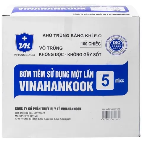 Bơm Kim Tiêm 5ml VINAHANKOOK Dùng 1 Lần - Hộp 100 Chiếc Vô Trùng Cho Y Tế, An Toàn Và Chất Lượng Cao