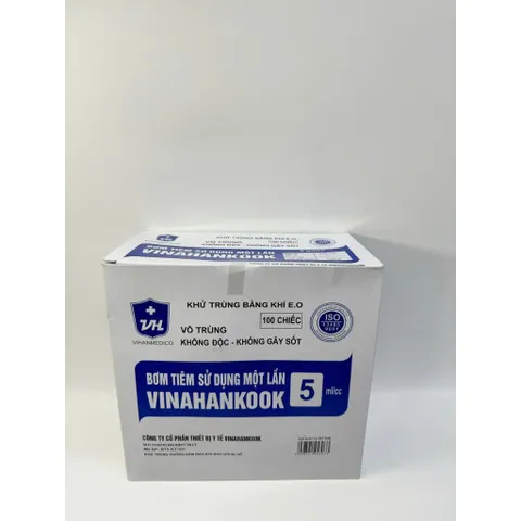Bơm Kim Tiêm 5ml VINAHANKOOK Dùng 1 Lần - Hộp 100 Chiếc Vô Trùng Cho Y Tế, An Toàn Và Chất Lượng Cao
