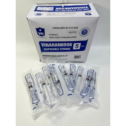 Bơm Kim Tiêm 5ml VINAHANKOOK Dùng 1 Lần - Hộp 100 Chiếc Vô Trùng Cho Y Tế, An Toàn Và Chất Lượng Cao