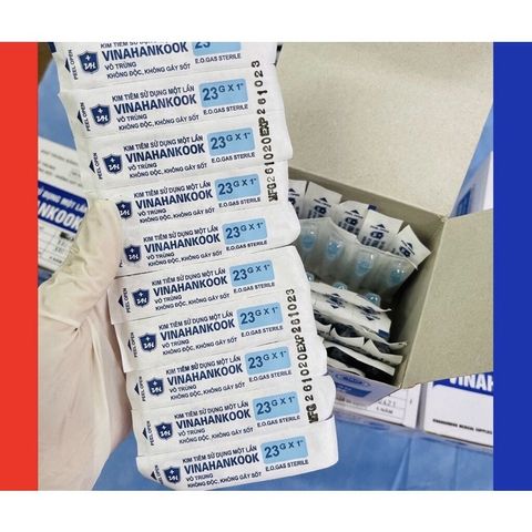 Hộp 100 cây đầu kim tiêm y tế Vinahankook 18G 20G 23G 25G 26G - Kim chích vaccine và thuốc an toàn, chất lượng cao