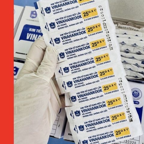 Hộp 100 cây đầu kim tiêm y tế Vinahankook 18G 20G 23G 25G 26G - Kim chích vaccine và thuốc an toàn, chất lượng cao