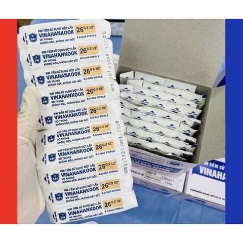 Hộp 100 cây đầu kim tiêm y tế Vinahankook 18G 20G 23G 25G 26G - Kim chích vaccine và thuốc an toàn, chất lượng cao