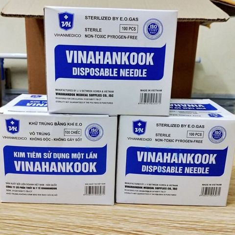 Hộp 100 cây đầu kim tiêm y tế Vinahankook 18G 20G 23G 25G 26G - Kim chích vaccine và thuốc an toàn, chất lượng cao