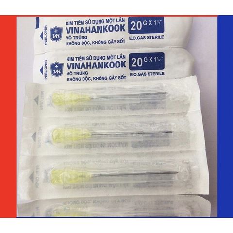 Hộp 100 cây đầu kim tiêm y tế Vinahankook 18G 20G 23G 25G 26G - Kim chích vaccine và thuốc an toàn, chất lượng cao