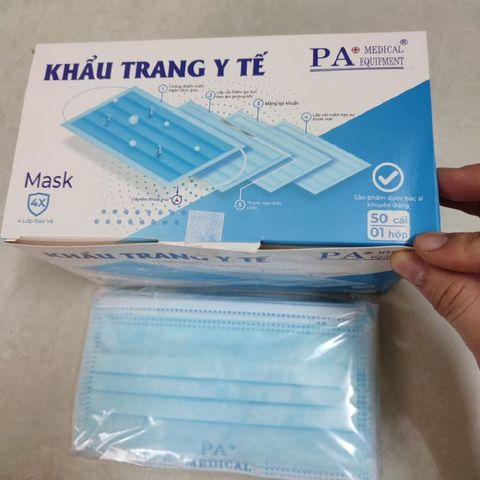 Hộp Khẩu Trang Y Tế 4 Lớp Kháng Khuẩn PA Medical Màu Xanh - An Toàn, Dễ Sử Dụng (50 cái)