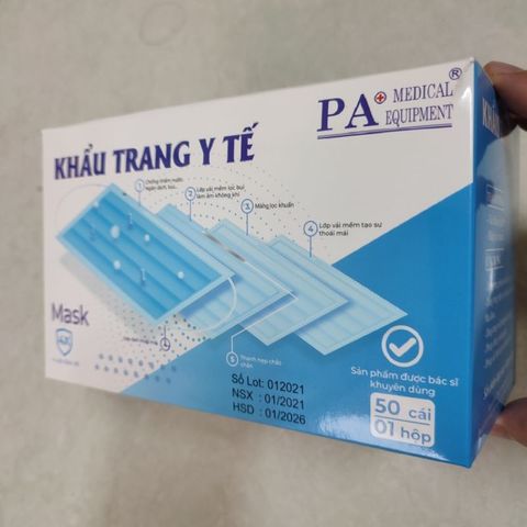 Hộp Khẩu Trang Y Tế 4 Lớp Kháng Khuẩn PA Medical Màu Xanh - An Toàn, Dễ Sử Dụng (50 cái)