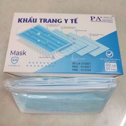 Hộp Khẩu Trang Y Tế 4 Lớp Kháng Khuẩn PA Medical Màu Xanh - An Toàn, Dễ Sử Dụng (50 cái)