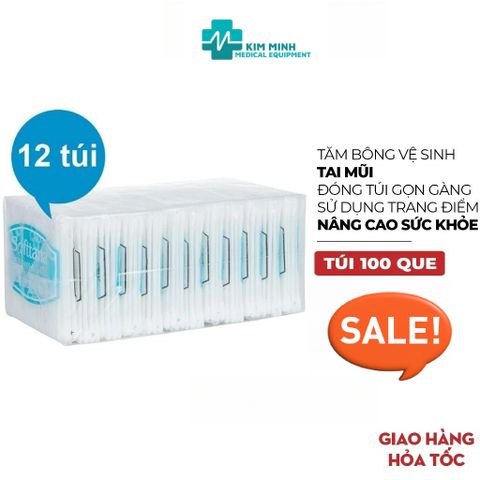 Combo lốc 12 Túi Tăm Bông Softtana Tanaphar - Dùng Để Vệ Sinh Tai, Mũi An Toàn Cho Người Lớn, 1200 Que Thiết Kế Tiện Lợi