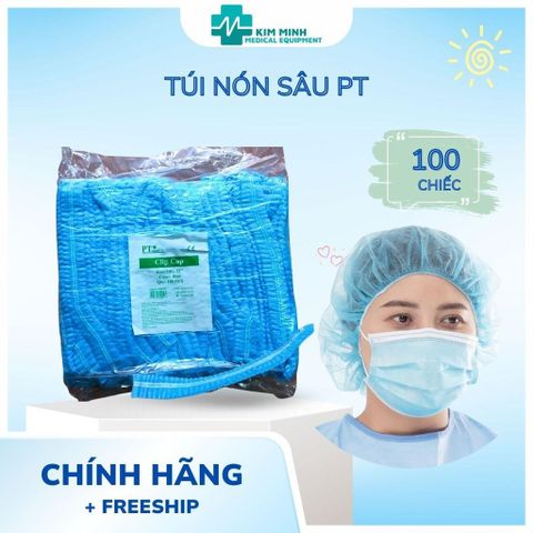 Bịch 100 Nón Đội Đầu Trùm Tóc Xanh Dùng Một Lần - Mũ Không Dệt Phòng Sạch, Chống Bụi, Bảo Vệ Tóc