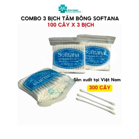 Combo Bông Tăm Vệ Sinh Người Lớn SOFTTANA - 300 Que Tăm Bông Chất Lượng Cao, Tiện Lợi, An Toàn Sức Khỏe