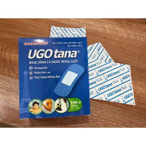 Băng dính cá nhân y tế UGOTANA trong suốt 19 x 72mm - Hộp 102 miếng, không dính da, cao cấp, thích hợp cho vết thương nhỏ