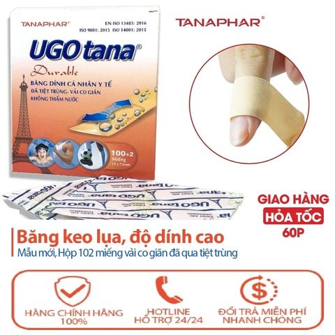 Băng Dính Y Tế Cá Nhân UGO Tana Tiệt Trùng - Hộp 100 Miếng 19mm x 72mm & 30 Miếng 38mm x 72mm - An Toàn và Chất Lượng Chính Hãng