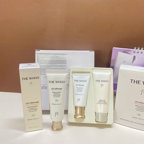 Set Kem Chống Nắng Nâng Tông Whoo UV Ultimate Brightening SPF50+ - Kem Dưỡng Da Rạng Rỡ và Bảo Vệ Toàn Diện 75ml
