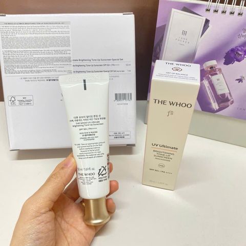 Set Kem Chống Nắng Nâng Tông Whoo UV Ultimate Brightening SPF50+ - Kem Dưỡng Da Rạng Rỡ và Bảo Vệ Toàn Diện 75ml