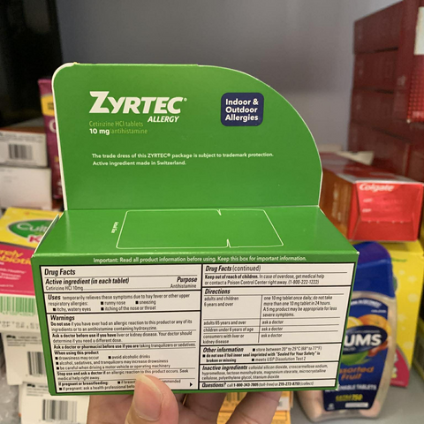 Viên uống chống dị ứng Zyrtec Antihistamine Allergy 10mg - Giảm triệu chứng dị ứng hiệu quả, duy trì cảm giác thoải mái 24 giờ - 90 viên