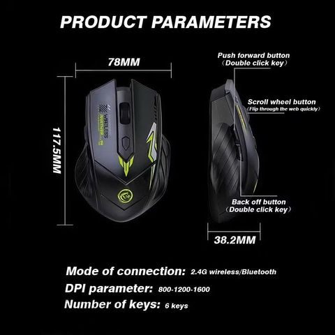 Chuột Không Dây Gaming Bluetooth BAK59 - Sạc Pin, Kết Nối 2.4G, DPI Điều Chỉnh, May Tính Chạy Im Lặng Dành Cho Game Thủ