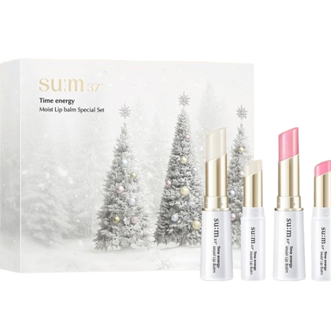 Set Son Dưỡng SUM37 Time Energy Moist Lip Balm Giáng Sinh - Bộ 4 Thỏi Chống Nắng và Dưỡng Ẩm Môi Mềm Mịn, Tự Nhiên, Sang Trọng
