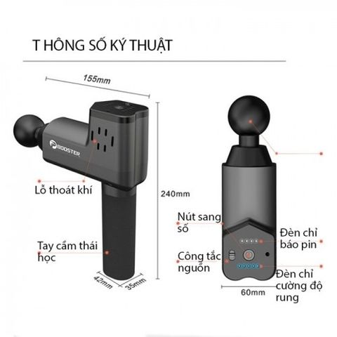 Súng Massage Cầm Tay Booster T - 126W, Thiết Bị Giãn Cơ Hiệu Quả - 6 Đầu Massage, Pin Sạc Tiện Lợi, Dùng Cho Vận Động Viên Thể Hình