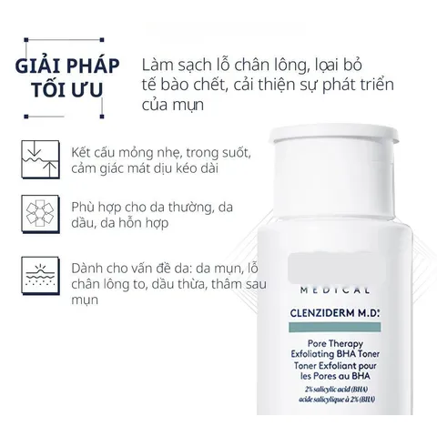 Toner BHA Obagi Clenziderm Pore Therapy 2% Salicylic Acid 148ml - Giảm Mụn, Làm Sạch Sâu, Chăm Sóc Da Dầu và Da Mụn
