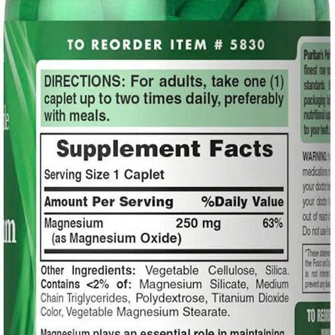 Viên uống Magnesium Puritan’s Pride 250mg - Hỗ trợ thần kinh, giảm căng thẳng, mỏi cơ và giấc ngủ ngon hơn, 100 viên nhập khẩu Mỹ