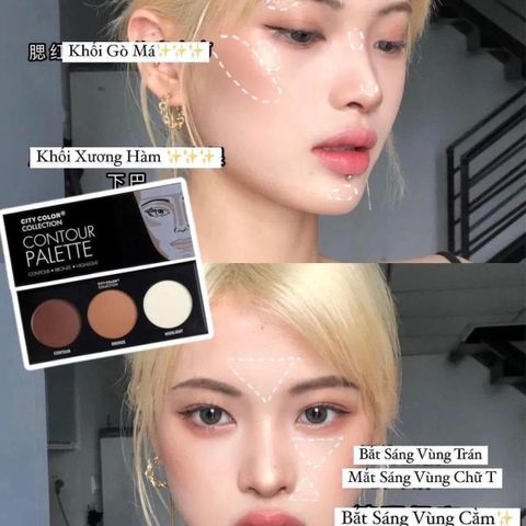 Phấn Tạo Khối City Color Contour Effect Palette 3 Ô - Trang Điểm Hiệu Quả với Contour, Bronze, Highlight Cho Khuôn Mặt Sáng Da