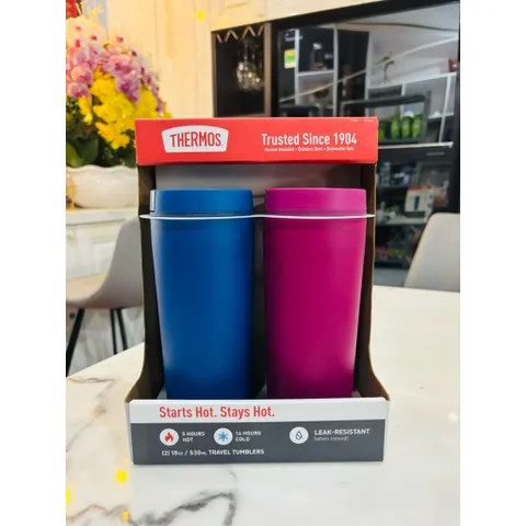 Set 2 Ly Giữ Nhiệt Thermos Stainless 530ml - Giữ Nóng 5 Tiếng, Giữ Lạnh 14 Tiếng, An Toàn, Sang Trọng, Dùng Đi Làm, Du Lịch