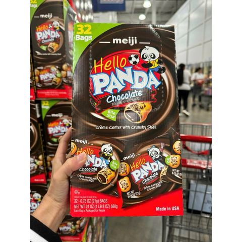 Bánh Gấu Panda Nhân Kem Sô Cô La Meiji Hello Panda - Thùng 32 Gói 680g, Hàng Nội Địa Mỹ, Vỏ Bánh Giòn Tan, Nhân Socola Thơm Ngon