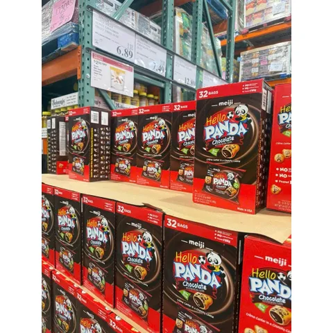 Bánh Gấu Panda Nhân Kem Sô Cô La Meiji Hello Panda - Thùng 32 Gói 680g, Hàng Nội Địa Mỹ, Vỏ Bánh Giòn Tan, Nhân Socola Thơm Ngon