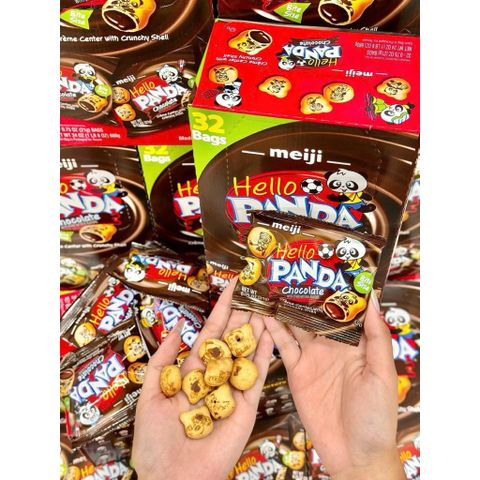 Bánh Gấu Panda Nhân Kem Sô Cô La Meiji Hello Panda - Thùng 32 Gói 680g, Hàng Nội Địa Mỹ, Vỏ Bánh Giòn Tan, Nhân Socola Thơm Ngon
