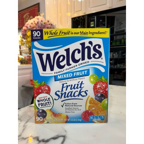 Kẹo Dẻo Welch's Mixed Fruit - Thùng Lớn 90 Gói, Ngon Ngọt, Giàu Vitamin C, Hương Trái Cây Tự Nhiên, An Toàn Cho Bé