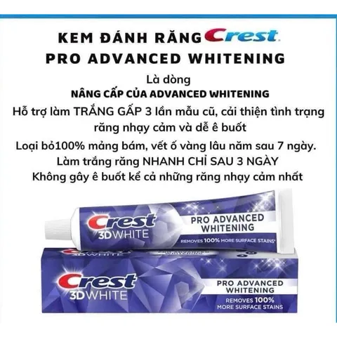 (HÀNG CHÍNH HÃNG MỸ)KEM ĐÁNH RĂNG CREST 3D WHITE ADVANCED  147g MỸ