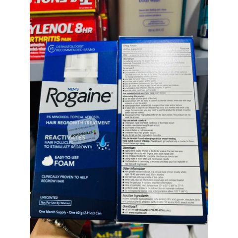 Kem Mousse Phục Hồi Tóc Minoxidil 5% Rogaine Cho Nam - Hỗ Trợ Tóc Dày, Đầy Đặn - Hộp Đầy Đủ 1 Chai