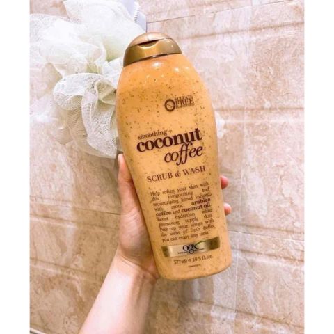 Sữa Tắm OGX Body Scrub Wash Không Chứa Sulfate - Dưỡng Ẩm Da Với Cà Phê & Nước Hoa Hồng 577ML
