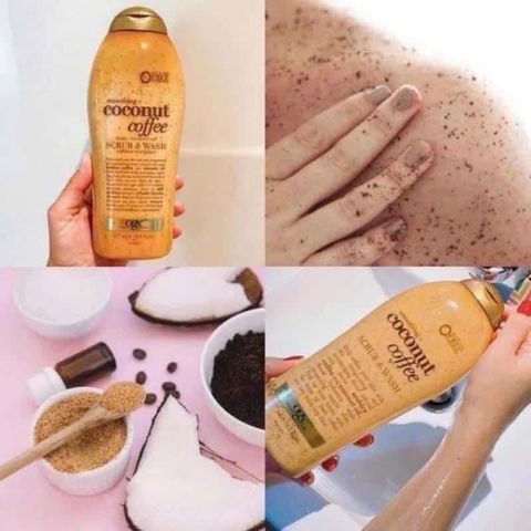 Sữa Tắm OGX Body Scrub Wash Không Chứa Sulfate - Dưỡng Ẩm Da Với Cà Phê & Nước Hoa Hồng 577ML