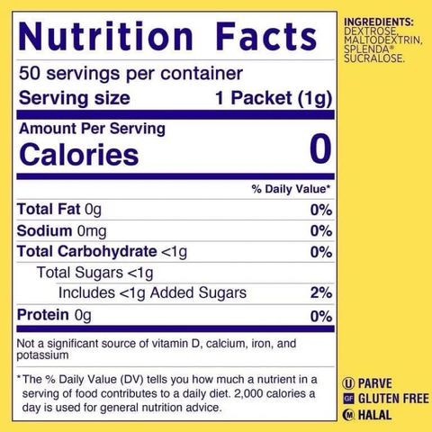Đường ăn kiêng Splenda Zero Calorie Sweetener - Set 100 gói cho người tiểu đường và ăn kiêng, an toàn và không chứa calo