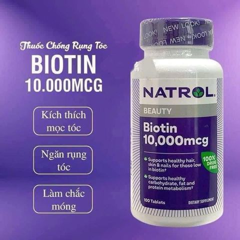 Viên Uống Hỗ Trợ Mọc Tóc Biotin 10000mcg Natrol Beauty Chính Hãng - Giúp Tóc Đẹp, Chắc Khỏe, Ngăn Rụng Tóc 100 Viên