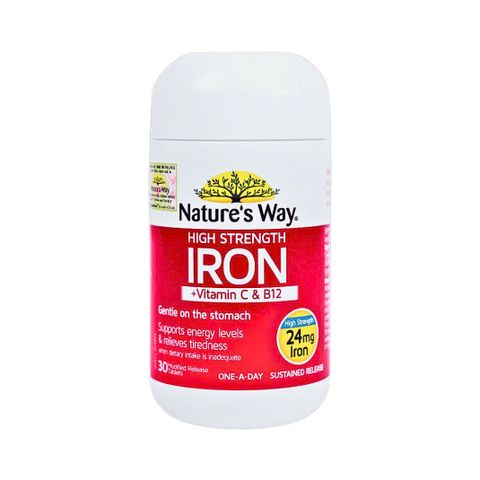 Viên uống bổ sung Sắt, Vitamin C & B12 - Nature's Way High Strength Iron (30 viên) - Hỗ trợ sức khỏe, tăng cường năng lượng
