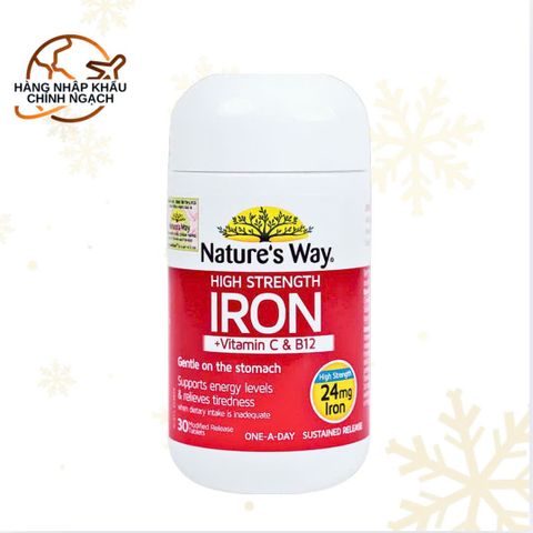 Viên uống Bổ sung Sắt Nature's Way - Vitamin C & B12 Hỗ trợ Năng lượng & Sức khỏe Tổng thể - 30 viên Chính hãng Úc