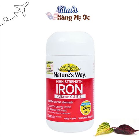 Viên Uống Bổ Sung Sắt, Vitamin C & B12 – Nature's Way High Strength Iron (30 Viên) – Hỗ Trợ Sức Khỏe và Tăng Cường Năng Lượng