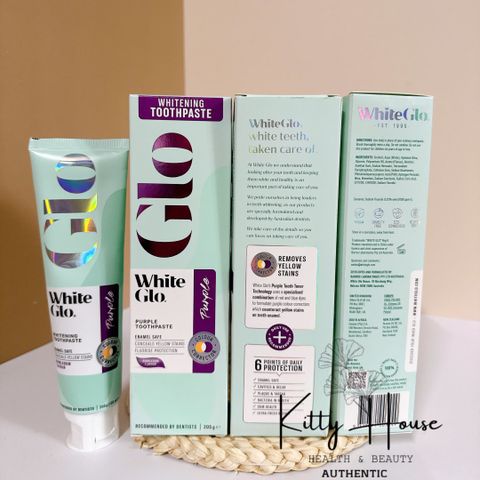 Kem Đánh Răng White Glo Purple 225g - Làm Trắng Răng, Bảo Vệ Men Răng, Hơi Thở Thoáng Mát, Chăm Sóc Nướu, Giảm Ê Buốt