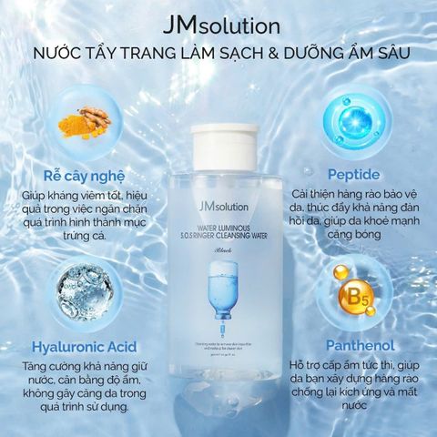 Nước Tẩy Trang JMsoultion Hyaluronic Black 500ml - Dưỡng Ẩm, Làm Sạch Dịu Nhẹ, Phù Hợp Mọi Loại Da, Không Gây Kích Ứng
