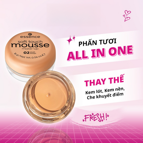 Phấn Tươi Essence Mousse 16g - Kiềm Dầu, Che Khuyết Điểm, Chất Kem Mỏng Nhẹ Tệp Da Tự Nhiên Từ Đức
