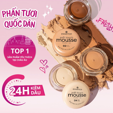 Phấn Tươi Essence Mousse 16g - Kiềm Dầu, Che Khuyết Điểm, Chất Kem Mỏng Nhẹ Tệp Da Tự Nhiên Từ Đức