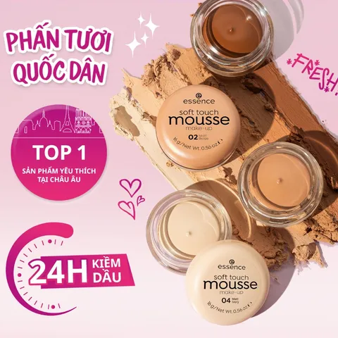 Phấn Tươi Essence Mousse 16g – Kiềm Dầu, Che Khuyết Điểm, Kết Cấu Mỏng Nhẹ Tự Nhiên từ Đức