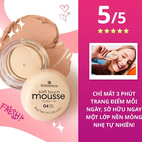 Phấn Tươi Essence Mousse 16g – Kiềm Dầu, Che Khuyết Điểm, Kết Cấu Mỏng Nhẹ Tự Nhiên từ Đức