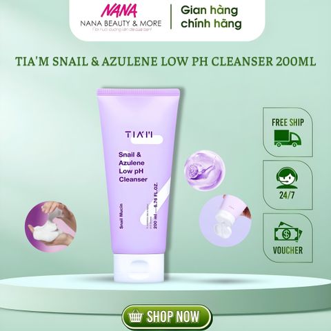Sữa Rửa Mặt Tia'm Snail & Azulene Low PH 200ml - Làm Sạch Dịu Nhẹ, Cung Cấp Độ Ẩm Cho Da Nhạy Cảm, Dịch Lọc Ốc Sên Chống Oxy Hóa