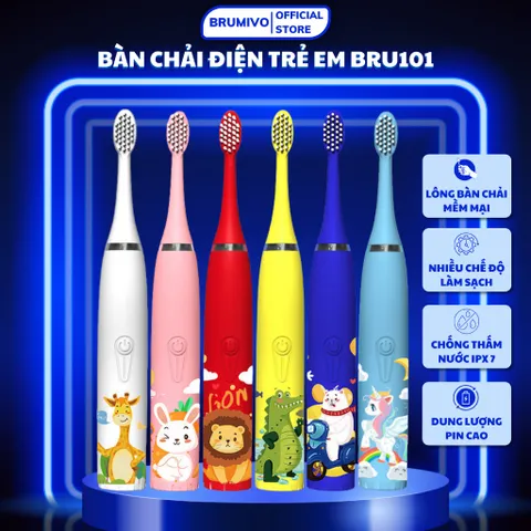 Bàn Chải Điện BRUMIVO Chống Nước Cho Bé - Lông Mềm, Sạc USB, Thiết Kế Hoạt Hình Dễ Thương, Dành Cho Trẻ Từ 3 Tuổi
