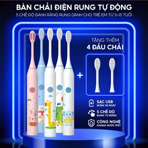 Bàn Chải Điện BRUMIVO Chống Nước Cho Bé - Lông Mềm, Sạc USB, Thiết Kế Hoạt Hình Dễ Thương, Dành Cho Trẻ Từ 3 Tuổi