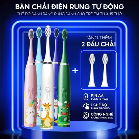 Bàn Chải Điện BRUMIVO Chống Nước Cho Bé - Lông Mềm, Sạc USB, Thiết Kế Hoạt Hình Dễ Thương, Dành Cho Trẻ Từ 3 Tuổi